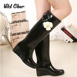 new-women-fashion-back-bowtie-platforms-wedges-rain-boots-mid-calf-waterproof-flower-water-shoes-woman
